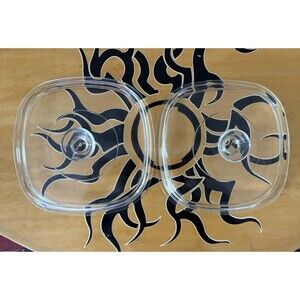 Set of 2 Vintage Pyrex A-9-C Clear Glass Square Casserole Lids Made in USA
